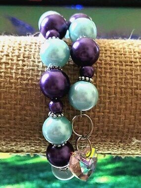 Large Blue and Purple Beads with Silver Dividers and Charms